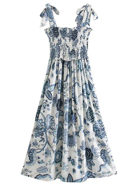 'Bailey' Floral Tied Strap Ruched Maxi Dress | Goodnight Macaroon