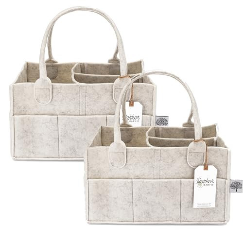 Parker Baby Diaper Caddy Multipack - Set of 2 Nursery Storage Bins and Car Organizers for Diapers, Wipes, and Baby Essentials - Portable and Stylish Diaper Totes - White | Amazon (US)