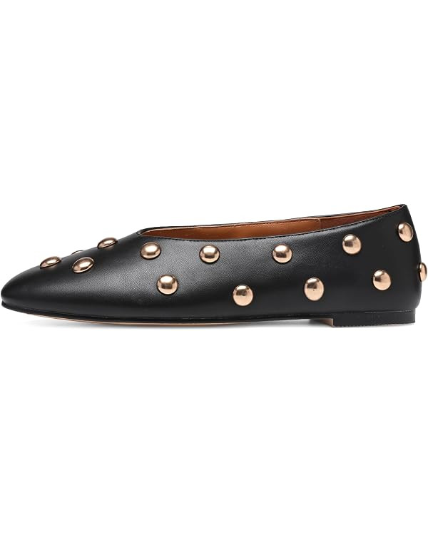 Studded Flats for Women Suqare Toe Slip on Suede Ballet Flats Comfortable Walking Studs Ballet Sh... | Amazon (US)