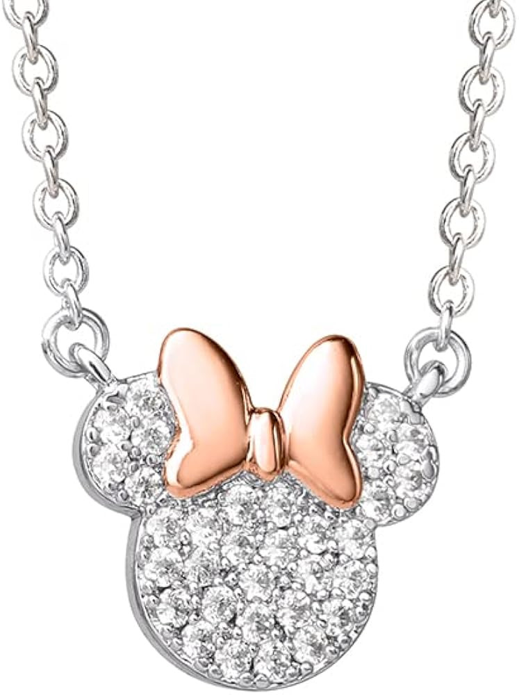 Disney Jewelry, Minnie Mouse Cubic Zirconia Pendant Necklace, Silver Plated, Pink Plated, 16+2" E... | Amazon (US)