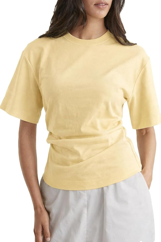Women Pleated Waist Tee - Cinched Waist Slimming T Shirt Flattering Business Casual Tops, Tummy H... | Amazon (US)