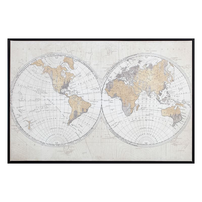 Framed World Map Canvas Wall Art, 36x24 | At Home