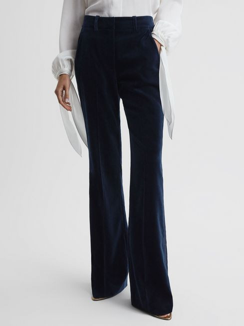 Velvet Flared Suit Trousers in Navy | Reiss UK