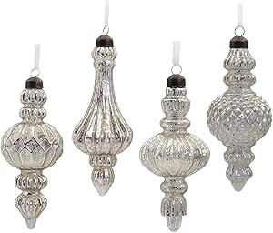 Glass Christmas Ball Ornaments Mercury Glass Drop Finial Ornaments Tree Decoration Silver(4 Piece... | Amazon (US)