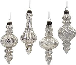 Glass Christmas Ball Ornaments Mercury Glass Drop Finial Ornaments Tree Decoration Silver(4 Piece... | Amazon (US)