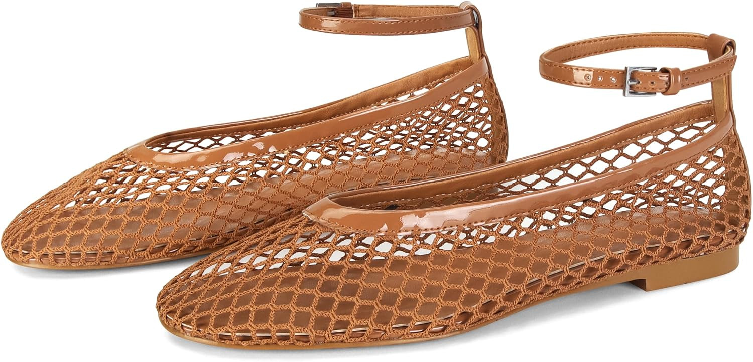 Mesh Ballet Flats for Women Round Toe Buckle Strap Fishnet Mary Jane Flats Comfy Casual Office Womens Summer Flats Shoes | Amazon (US)