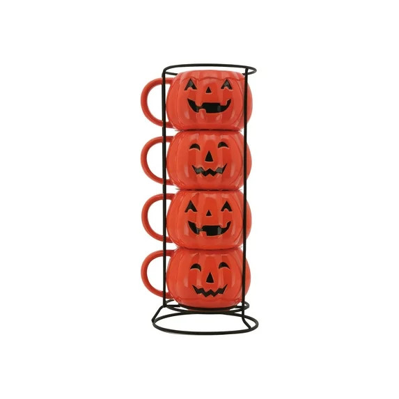 Way To Celebrate Halloween Pumpkin Stackable Mug set with Iron Rack | Walmart (US)
