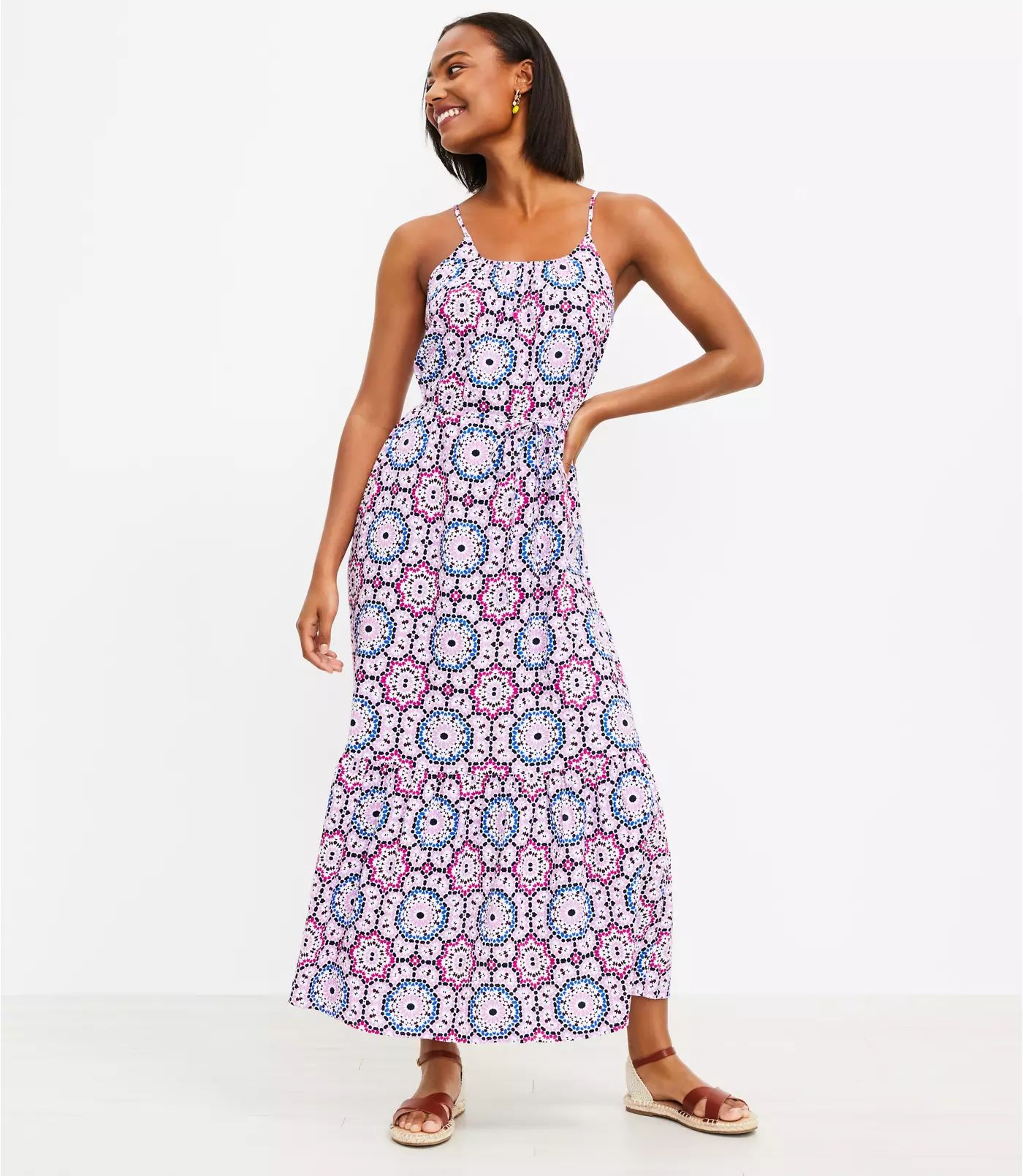 Geo Strappy Flounce Maxi Dress | LOFT