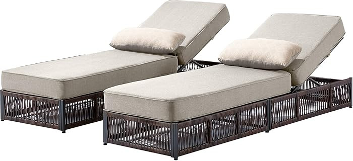 Luxury Outdoor Chaise Lounges with 5 Inch Thickened Cushions - Set of 2 High Back Brown Wicker Pa... | Amazon (US)
