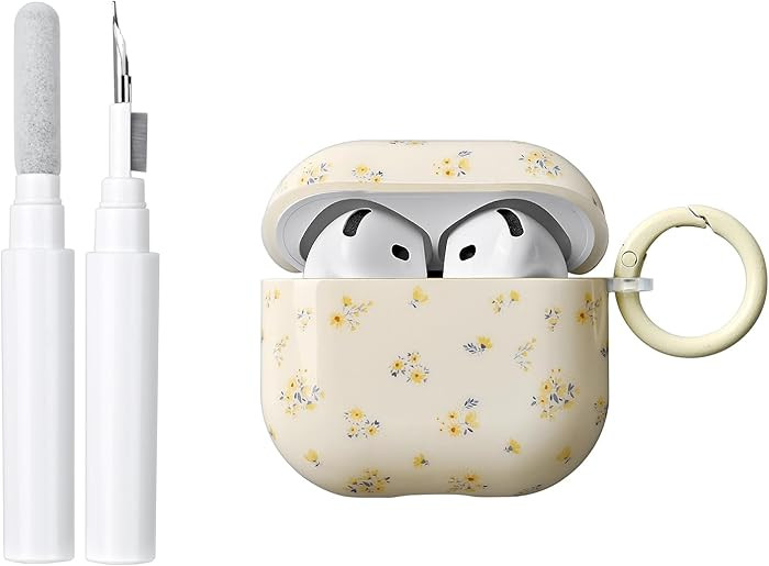Compatible with Airpods 4 Generation Case with Cleaner Kit, Cute Floral Cream Beige Flower Design... | Amazon (US)