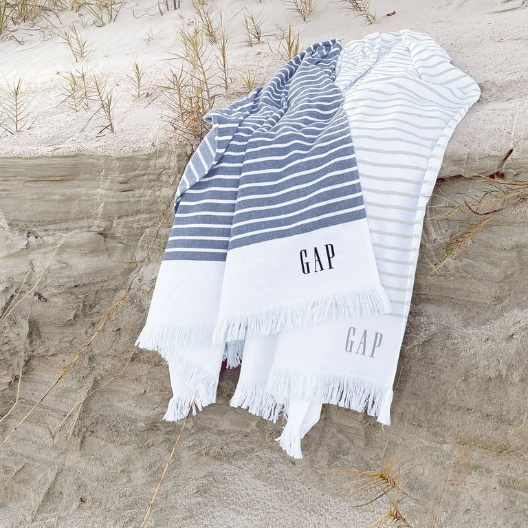Gap Home Mini Twill Stripe Fouta Beach Organic Cotton Towel with Embroidery and Fringe, 2 Pack, 3... | Walmart (US)