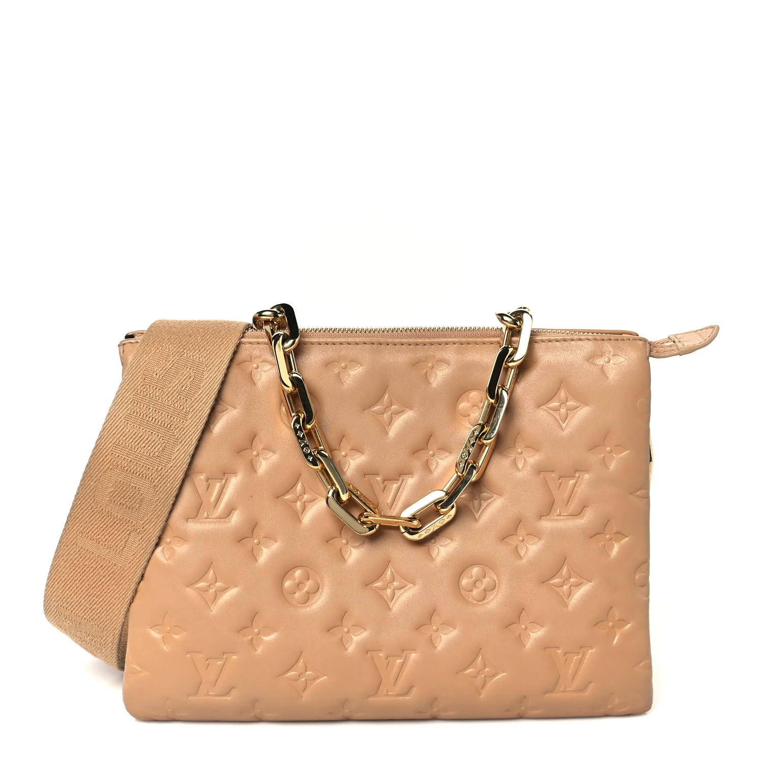 Lambskin Embossed Monogram Coussin PM Camel | FASHIONPHILE (US)