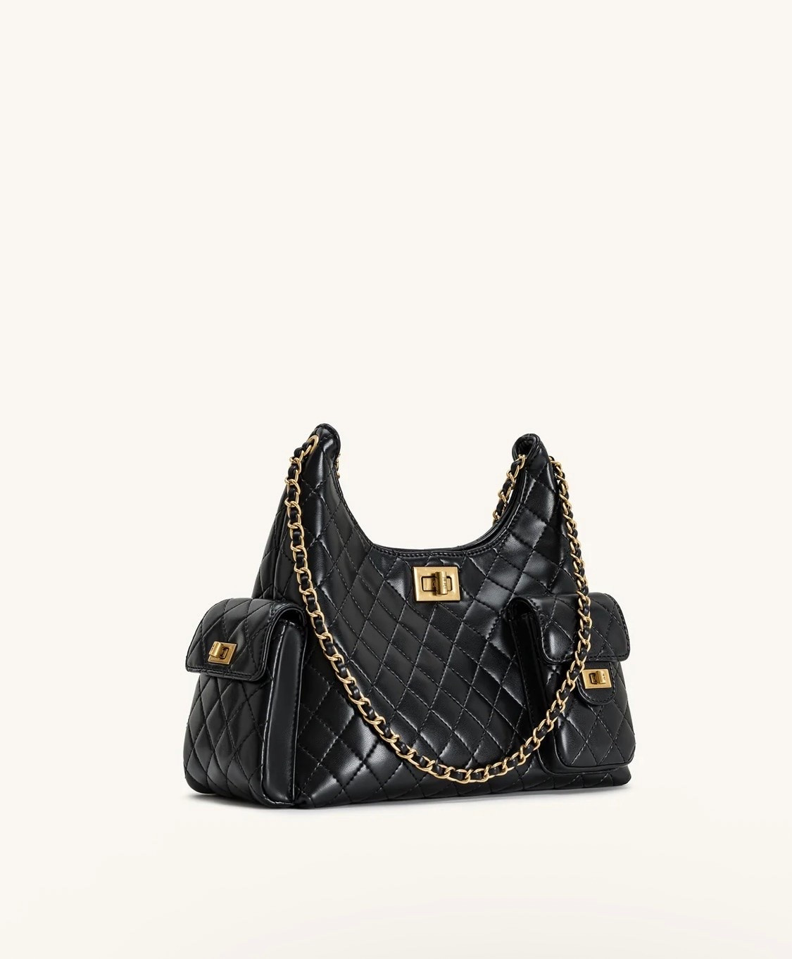 Vivian Quilted Chain Shoulder Bag - Black