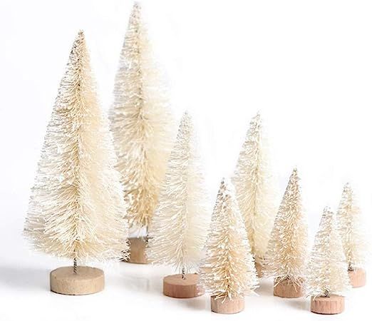 Yalulu 8Pcs Mini Sisal Fiber Snow Frost Trees Christmas Tree Frost Small Pine Tree DIY Craft Tabl... | Amazon (US)