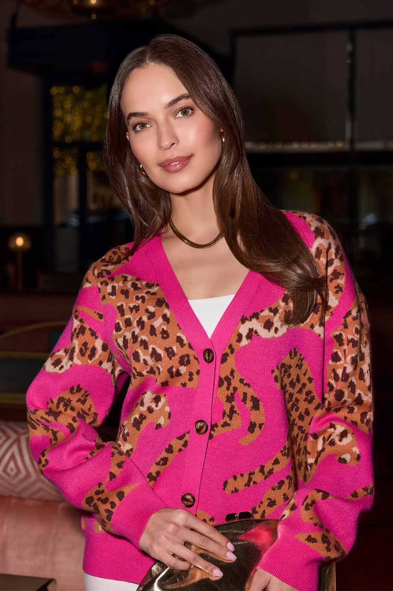 Farrah Pink Leopard Knit Cardigan | Avara