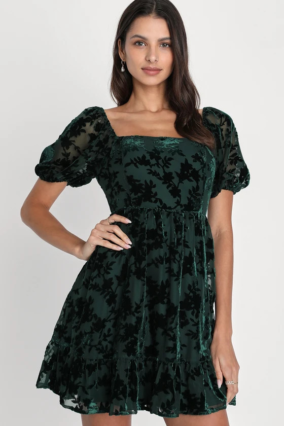 Romantic Instinct Emerald Green Burnout Velvet Mini Dress | Lulus (US)