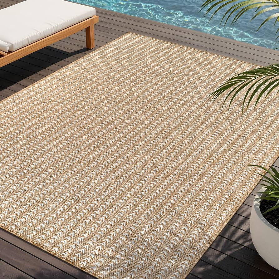 Washable Outdoor Rug 10x14 Modern Area Rugs Outdoor Carpets Striped Pattern Non Shedding Waterpro... | Amazon (US)