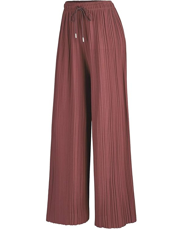 Made By Johnny Women's Pleated Wide Leg Palazzo Pants with Drawstring | Amazon (US)