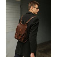 Men Leather Backpack Brown Backpack Women Small Laptop Leather Satchel Mens Rucksack | Etsy (US)