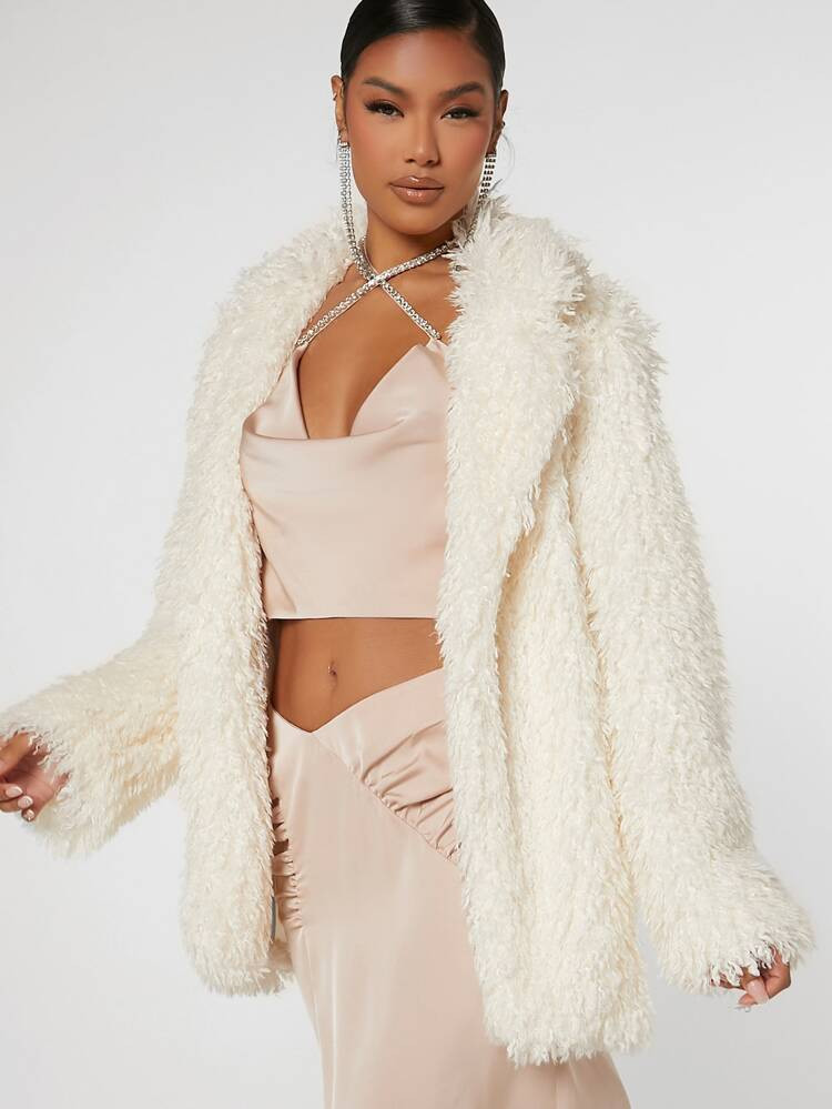 SHEIN BAE Open Front Fuzzy Coat | SHEIN