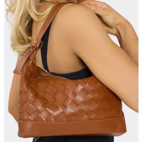 Snow Woven Detail Shaped Shoulder Bag In Tan Faux Leather, Women's Size UK 0 | EGO (UK)