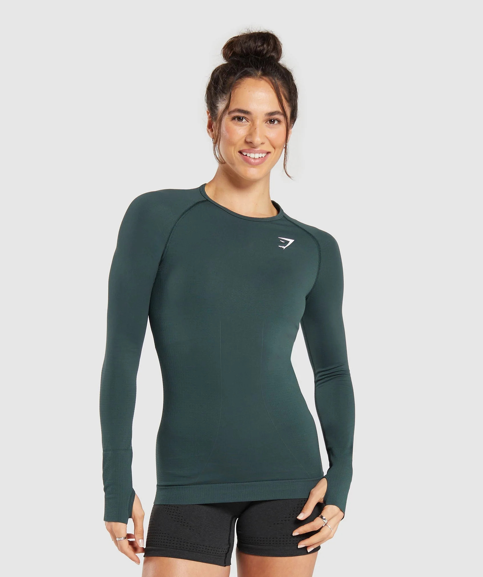 Gymshark Vital Seamless 2.0 Long Sleeve Top - Woodland Green Marl | Gymshark UK