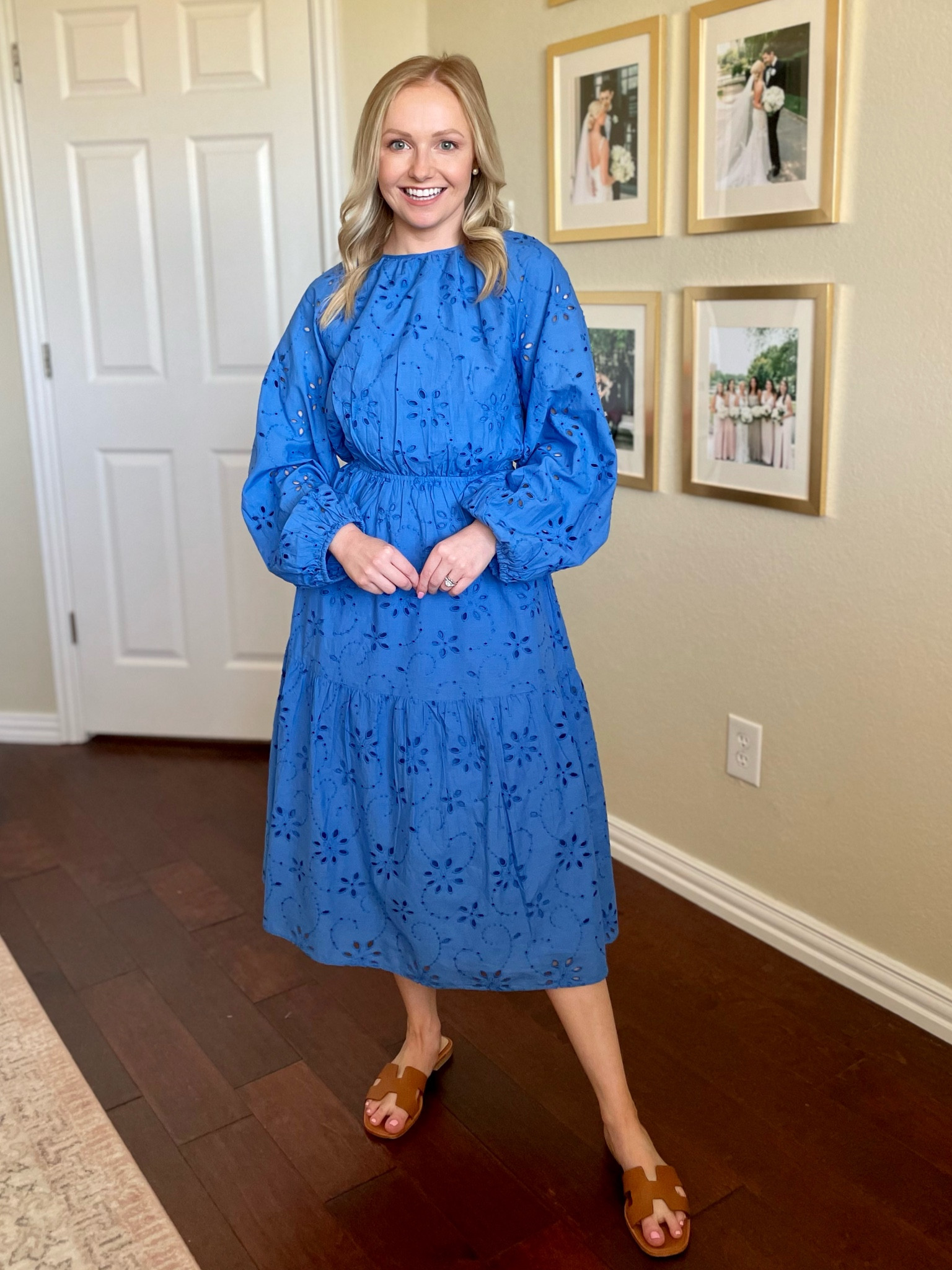 Obviously oversized on me, but hoping this works for taller friends!! | blue dress, midi dress, eyelet dress, open back dress, spring dress, vacation dress 

#LTKFind #LTKstyletip #LTKSeasonal