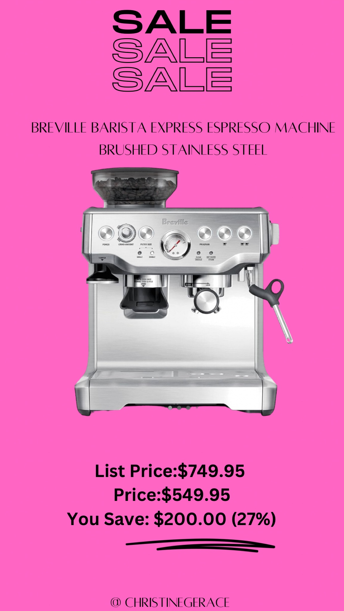 Breville Barista Express Espresso Machine BES870XL, Brushed Stainless Steel 

You can save $200 on this today ! This is on my wishlist 🩷🩷 

#amazonprimeday #amazon #christinegerace

#LTKSaleAlert #LTKHome #LTKSeasonal