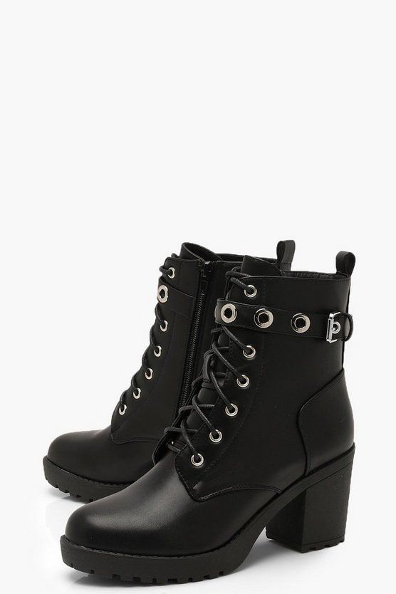 Chunky Lace Up Hiker Boots With Eyelets | boohoo | Boohoo.com (US & CA)