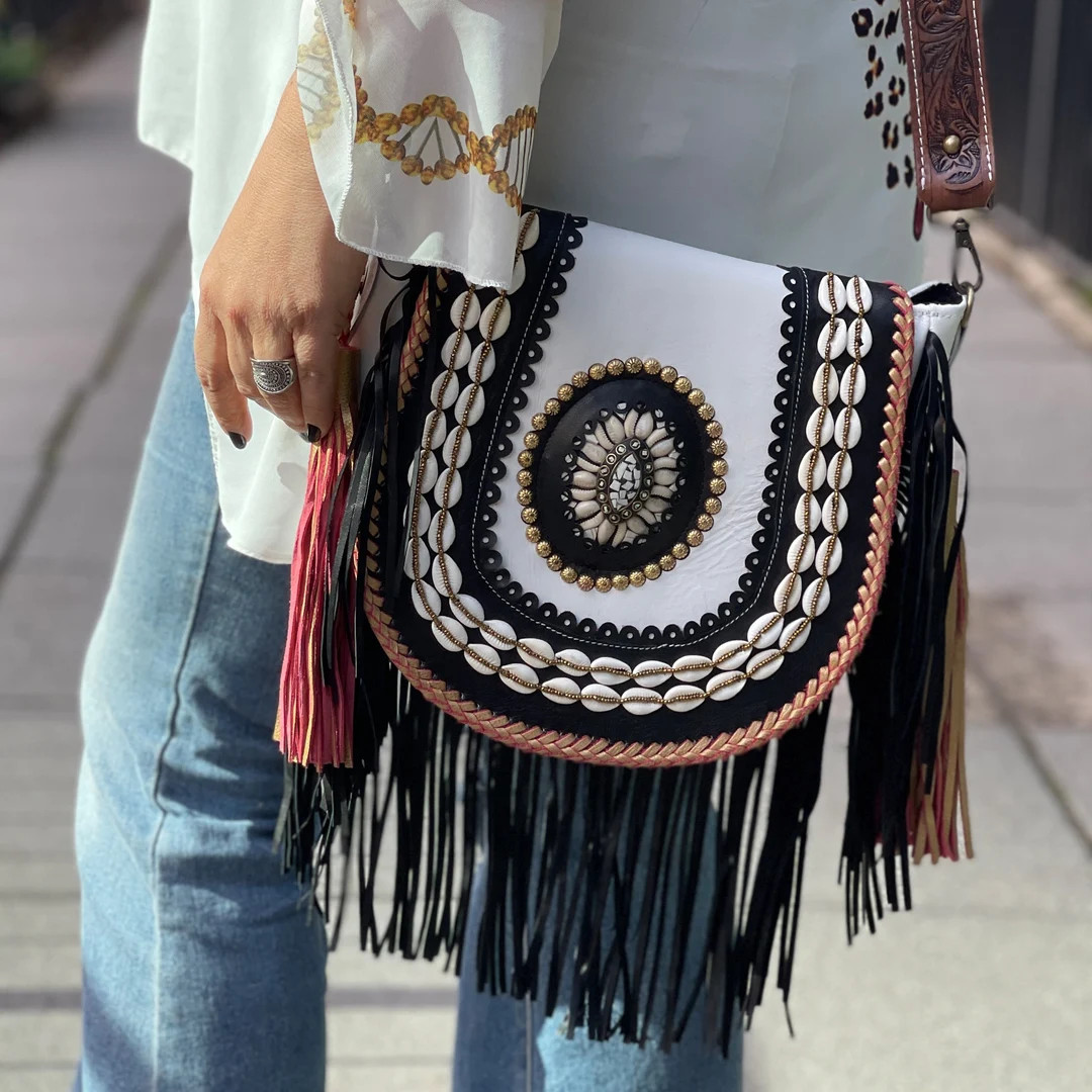 Chic Western Crossbody Bag With Handmade Leather Fringe - Etsy | Etsy (US)