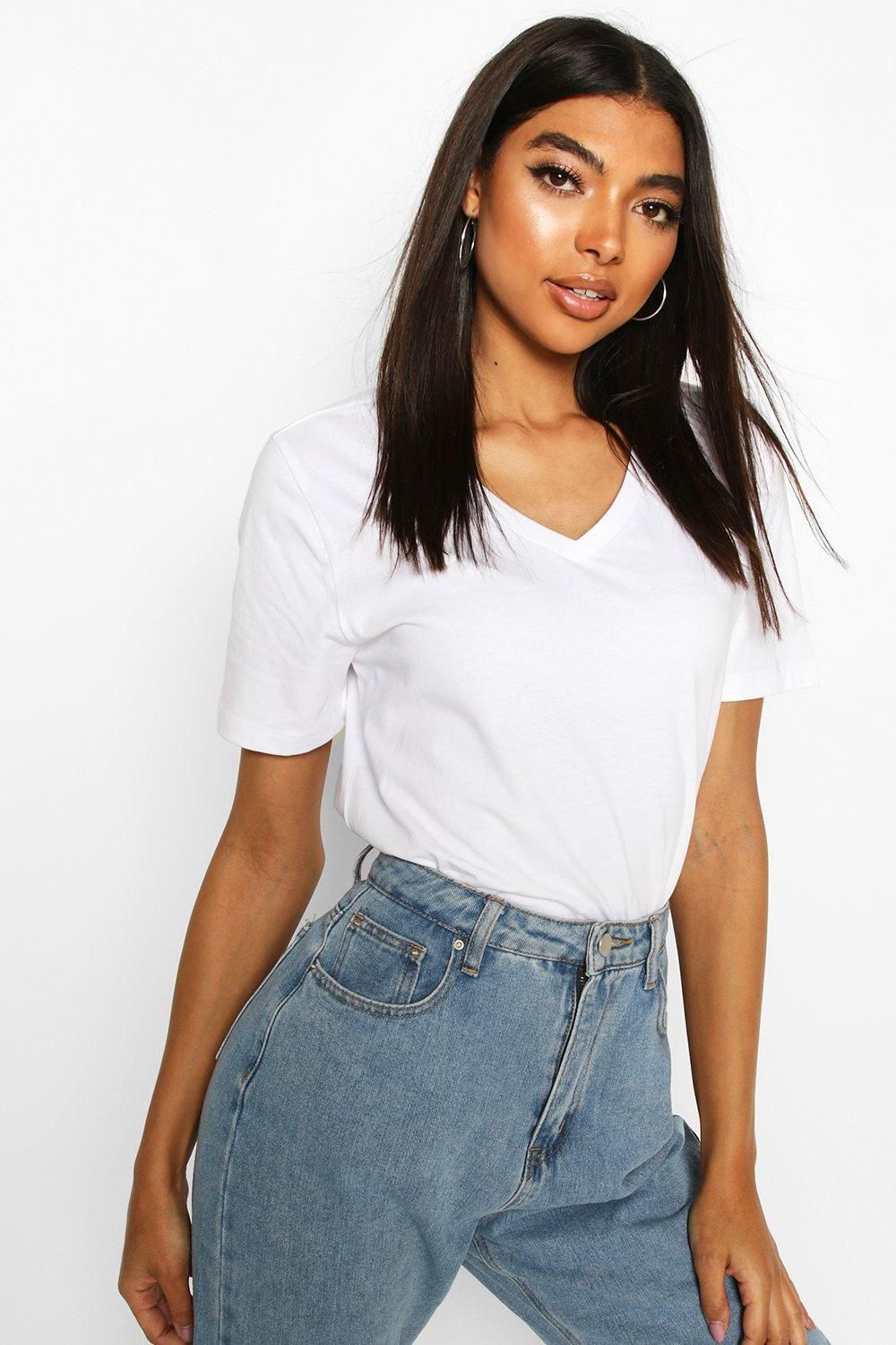 Womens Tall V-Neck Cotton T-Shirt - White - 6 | Boohoo.com (US & CA)