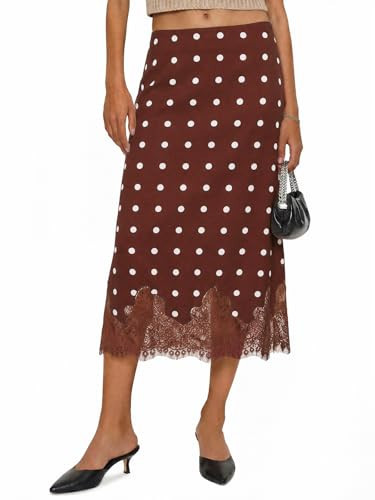 Cicy Bell Womens Silk Satin Leopard Midi Skirts Casual Dressy Lace Hem High Waisted A-Line Skirt Elegant Party Cocktail Outfit | Amazon (US)
