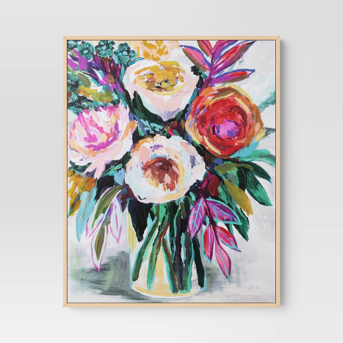24" x 30" Colorful Floral Framed Canvas Natural - Threshold™ | Target