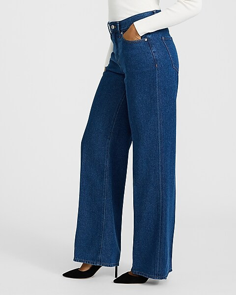 High Waisted Dark Wash Wide Leg Jeans | Express