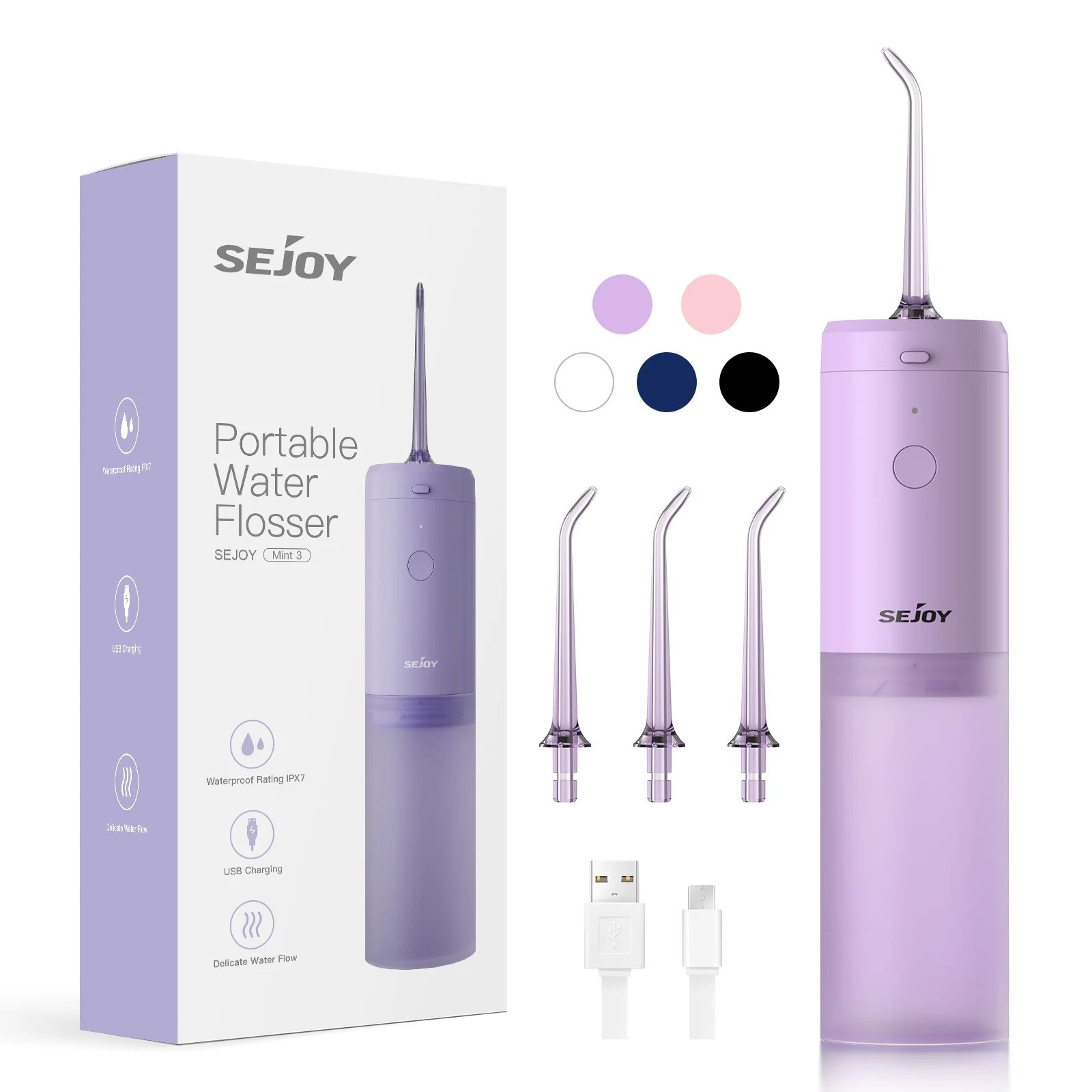 Sejoy Cordless Water Flosser, Rechargeable Portable Oral Irrigator Teeth Cleaner, Purple | Walmart (US)