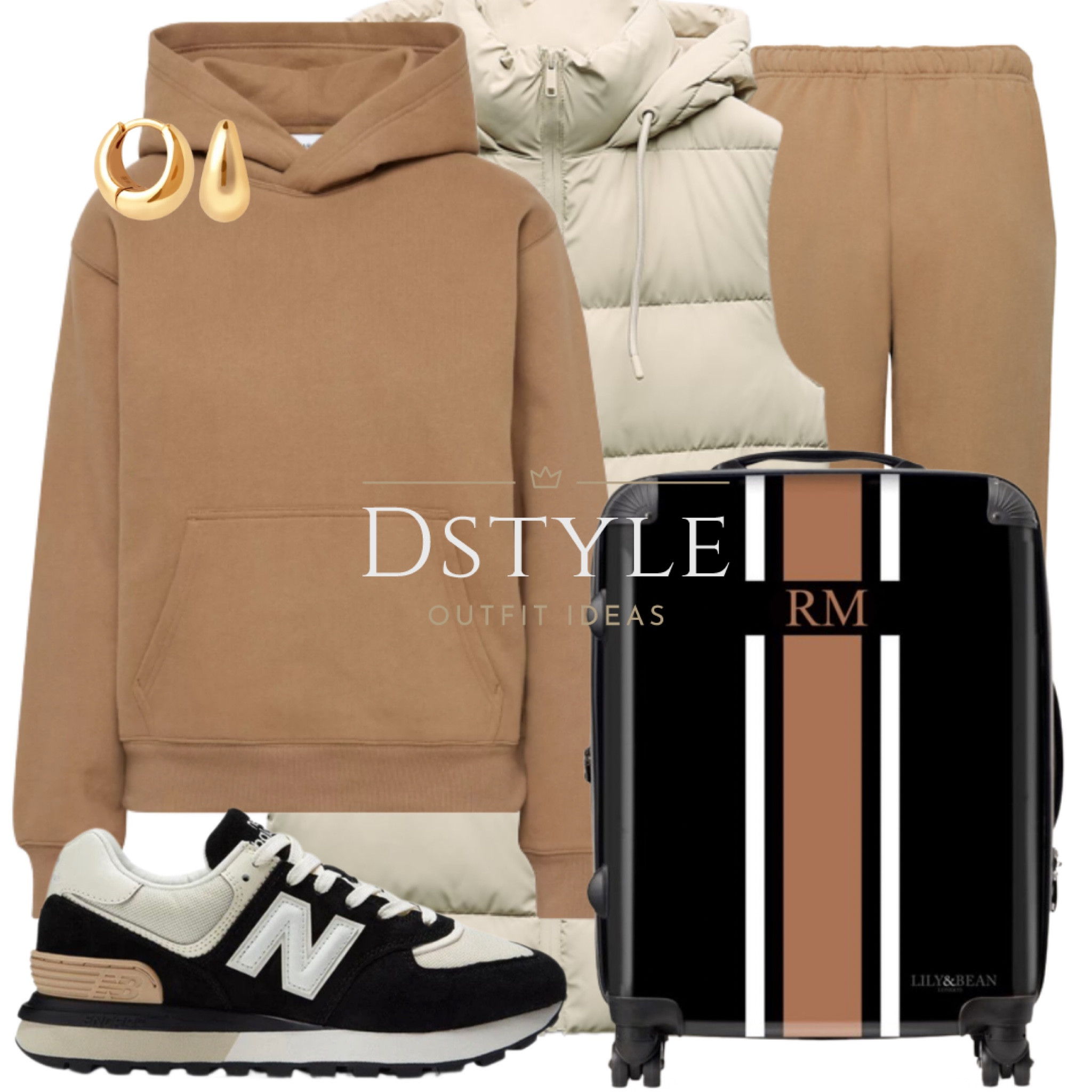 Casual cool meets travel-ready style: Cozy in a brown hoodie and sweatpants, topped with a puffer vest. Paired with New Balance kicks and a matching suitcase for effortless on-the-go vibes. ✈️🍂 #TravelInStyle #ComfortFirst

#LTKHoliday #LTKtravel #LTKstyletip