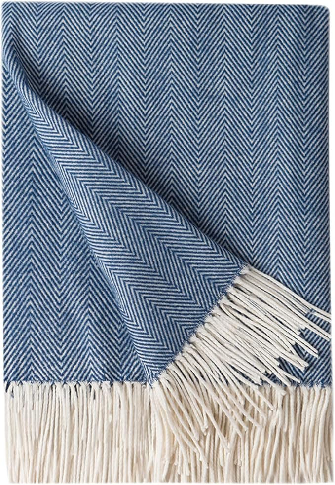 BOURINA Decorative Herringbone Faux Cashmere Fringe Throw Blanket Lightweight Soft Cozy for Bed o... | Amazon (US)