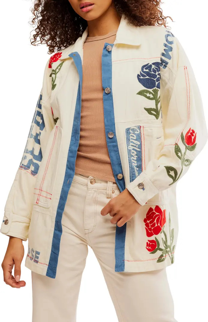 Free People Field of Roses Embroidered Denim Jacket | Nordstrom | Nordstrom