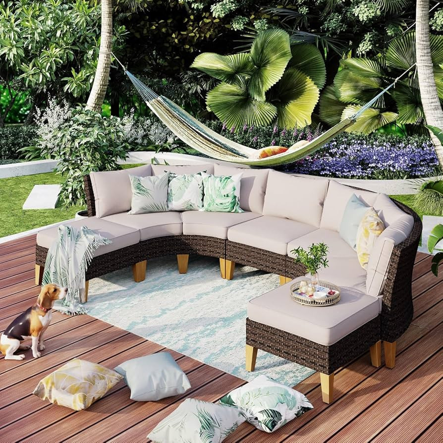 MFSTUDIO 7 Pieces Wicker Patio Furniture Set, All-Weather Rattan Outdoor Half-Moon Curved Section... | Amazon (US)