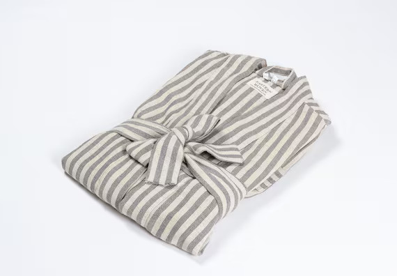 Striped Lightweight Robe, Linen Loungewear, Gray Natural Duster Coat, Bridesmaid Robe Gift, Elega... | Etsy (AU)