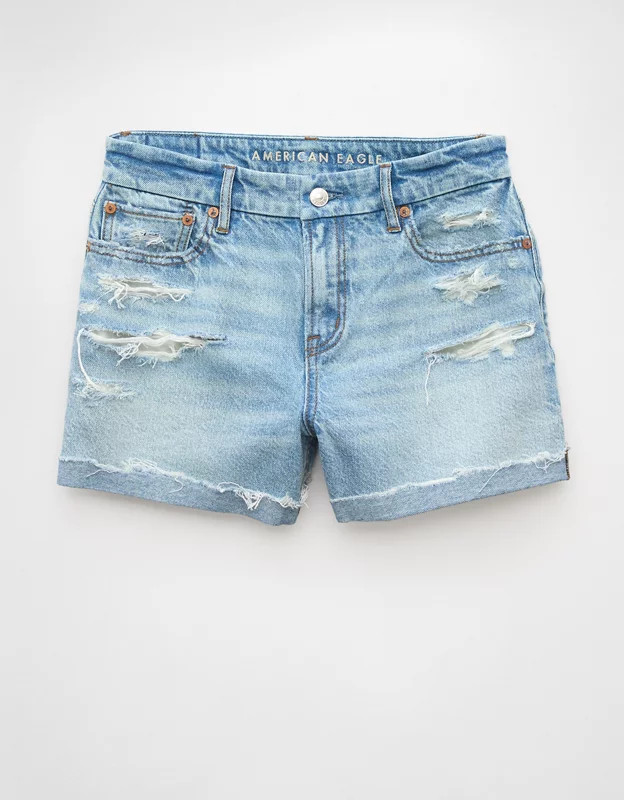 AE Strigid Curvy Ripped Super High-Waisted Relaxed Short | American Eagle Outfitters (US & CA)