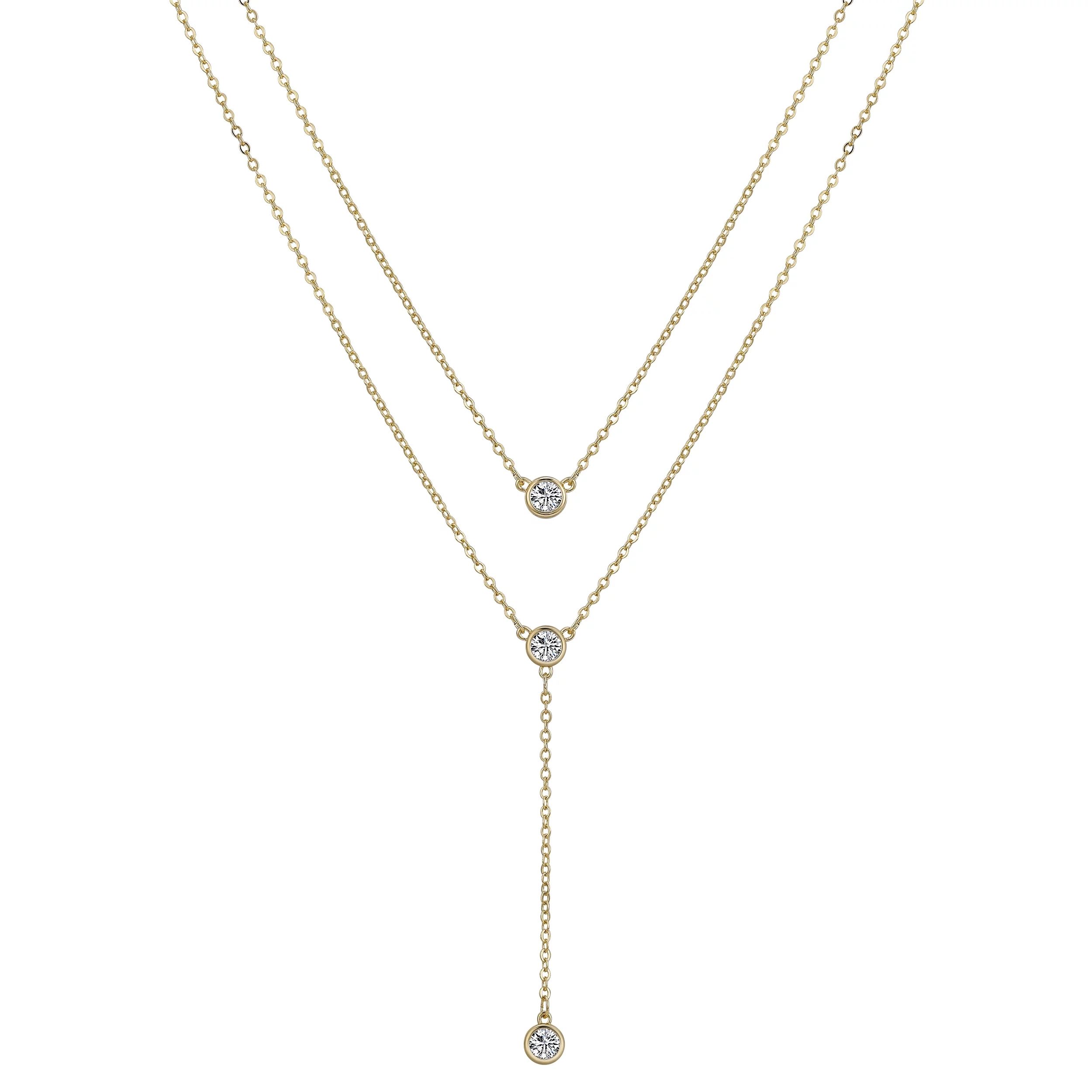 14K Gold Flash-Plated Cubic Zirconia Layered Y Necklace Duo with Extender - Walmart.com | Walmart (US)