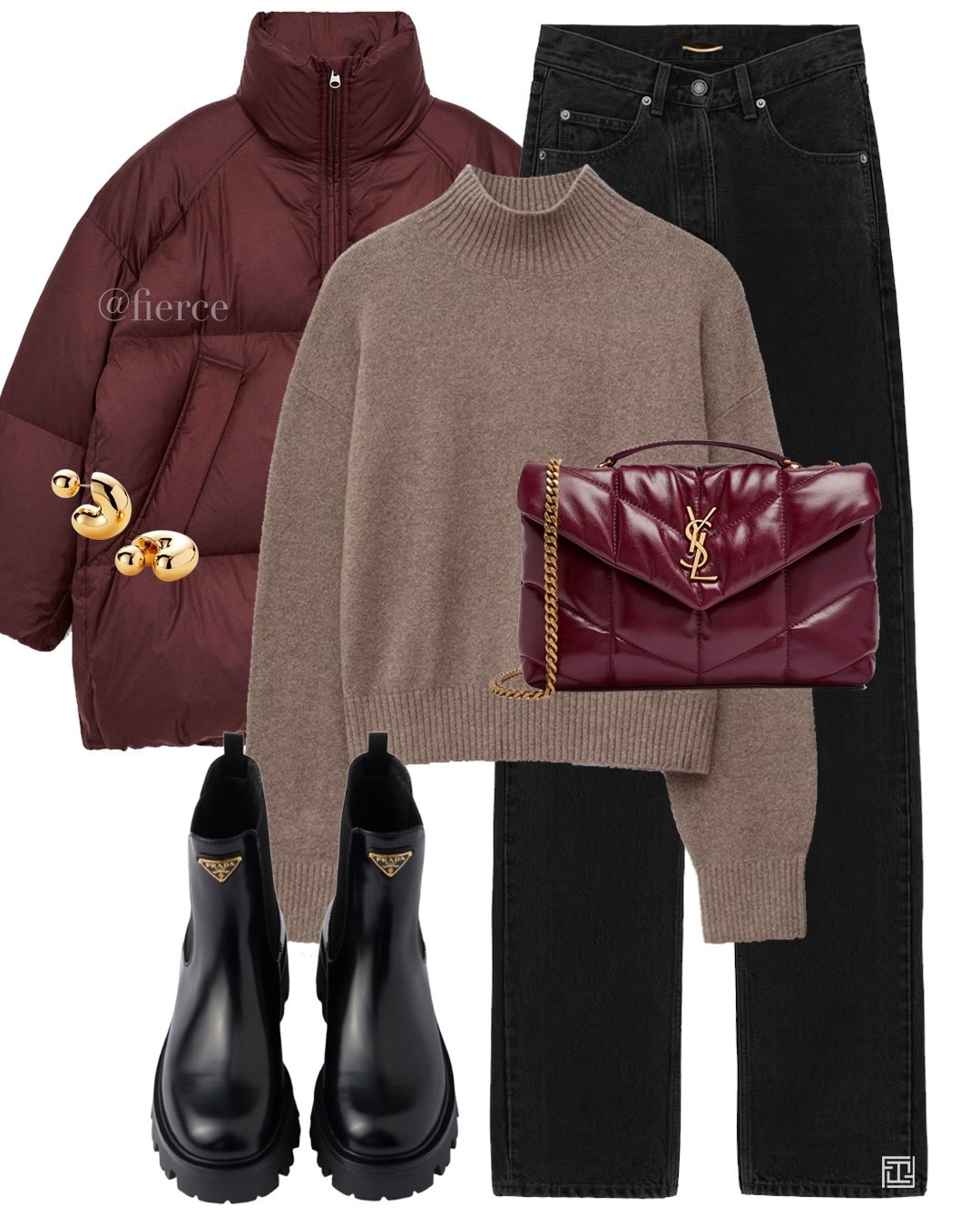 burgundy puffer jacket vintage black jeans YSL burgundy chain shoulder bag prada black chunky boots beige jumper casual chic comfy outfit city break weekend shopping lunch coffee 

#LTKuk #LTKwinter #LTKeurope