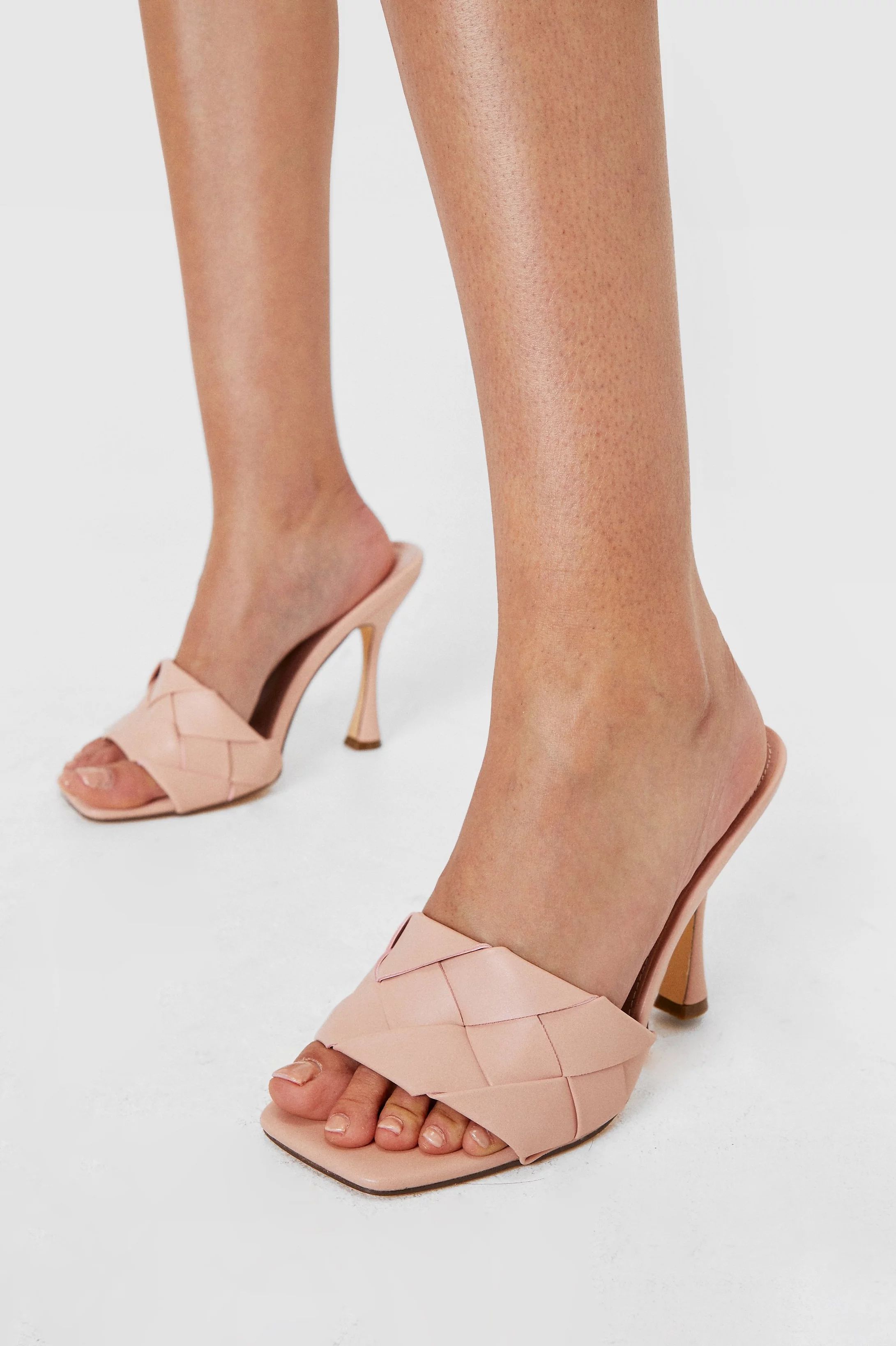 Wide Fit Faux Leather Woven Heeled Mules | Nasty Gal (US)