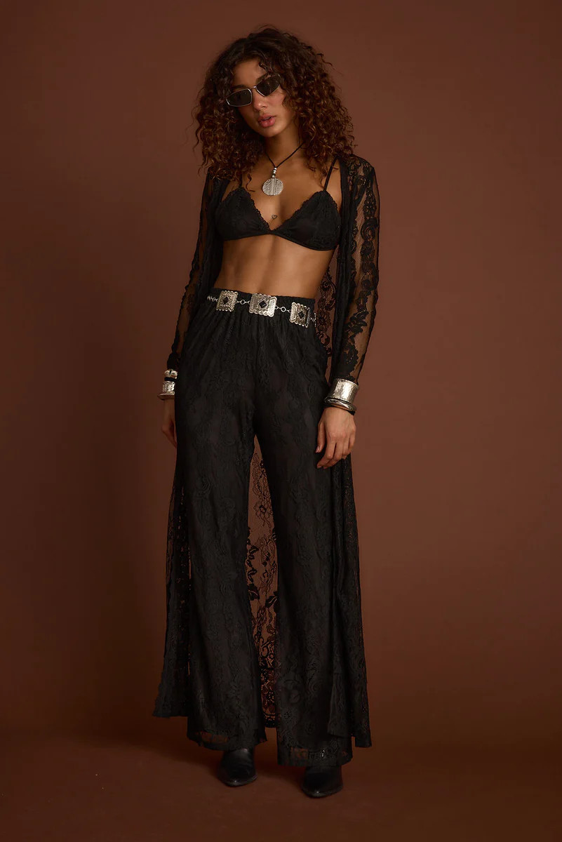 Ambrose Black Lace Pull On Pants | 12th Tribe