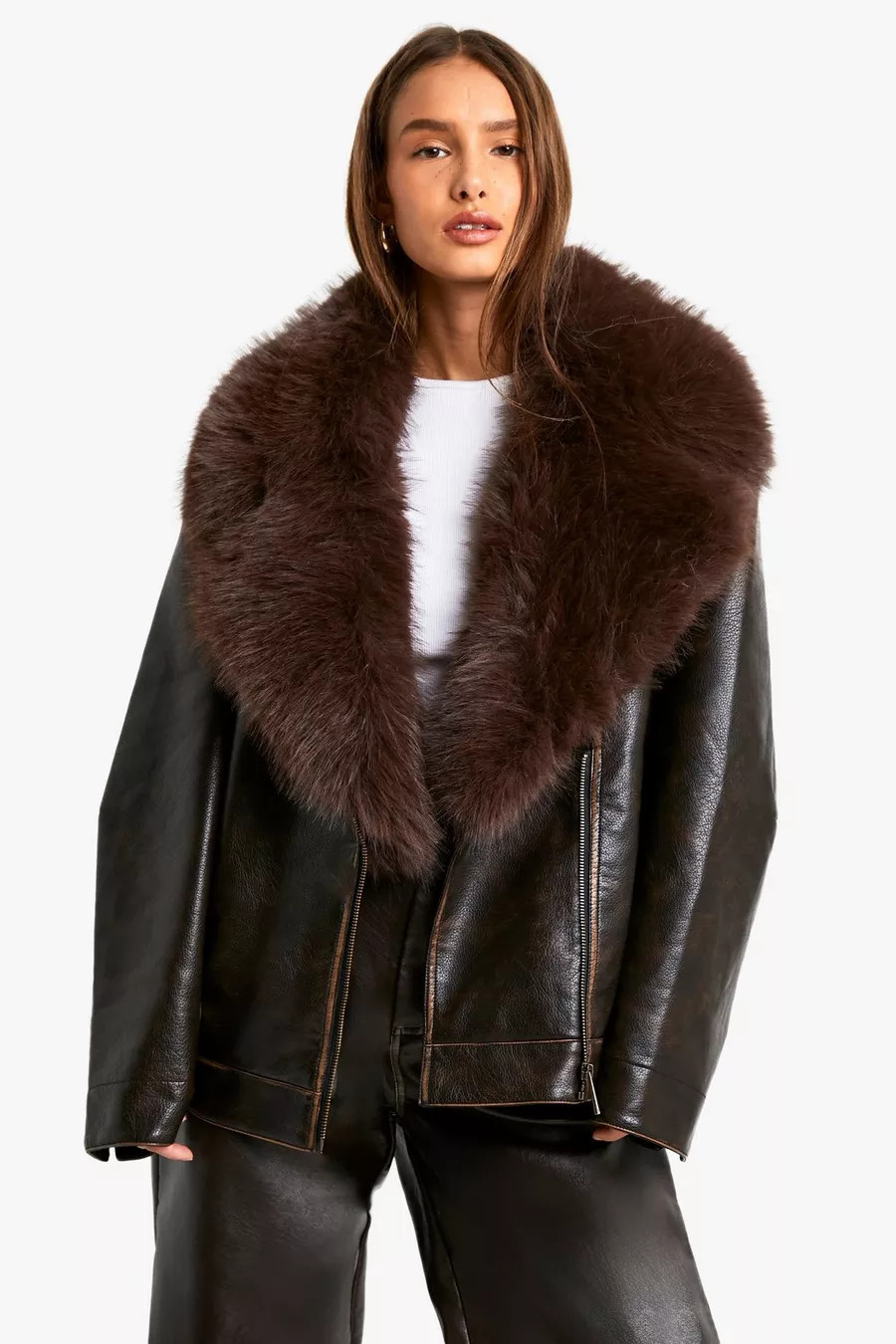 Faux Fur Trim Vintage Look Jacket | boohoo (US & Canada)