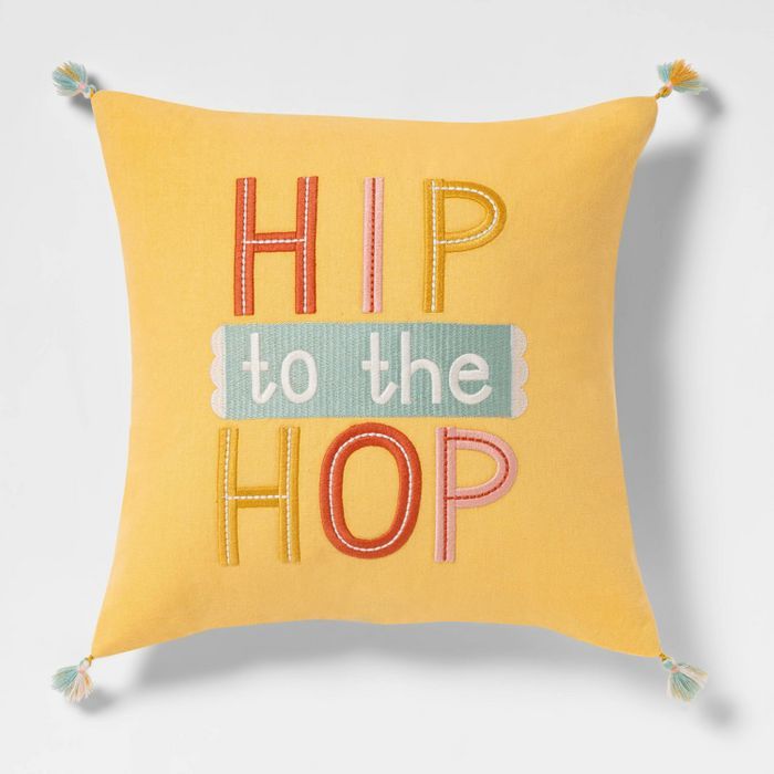 Square Hip to The Hop Embroidered Easter Pillow Yellow - Spritz™ | Target