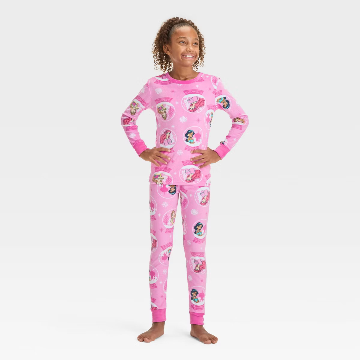 Girls' Disney Princess 2pc Snowglobe Snug Pajama Set - Pink | Target