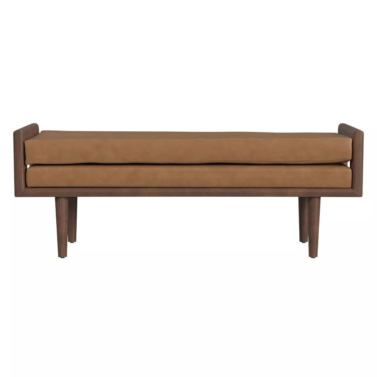 Wood Bench with Upholstered Seat Faux Leather Caramel - HomePop | Target