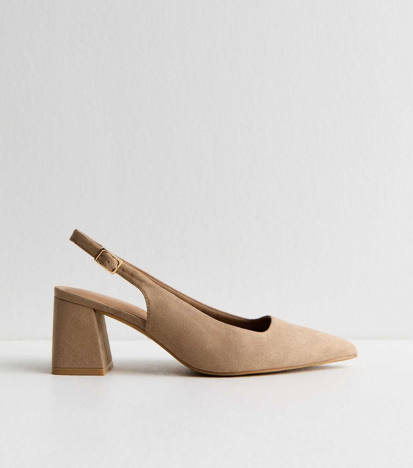 Wide Fit Light Brown Faux Suede Block Heel Slingback Pumps | New Look | New Look (UK)